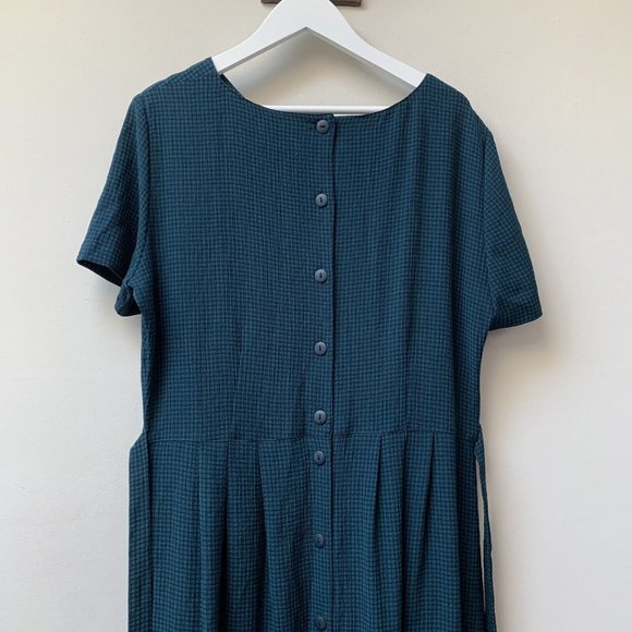 Vintage Monsoon Maxi Dress Fits UK 14 Green Blue Check Plaid Button Up 90s - Picture 6 of 12